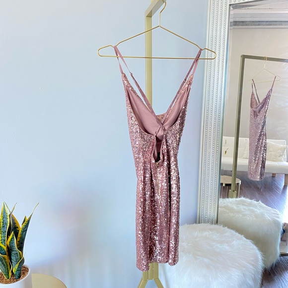 ⚡️Sample Sale⚡️Rose Gold Sequin Mini Dress - Picture 3 of 7